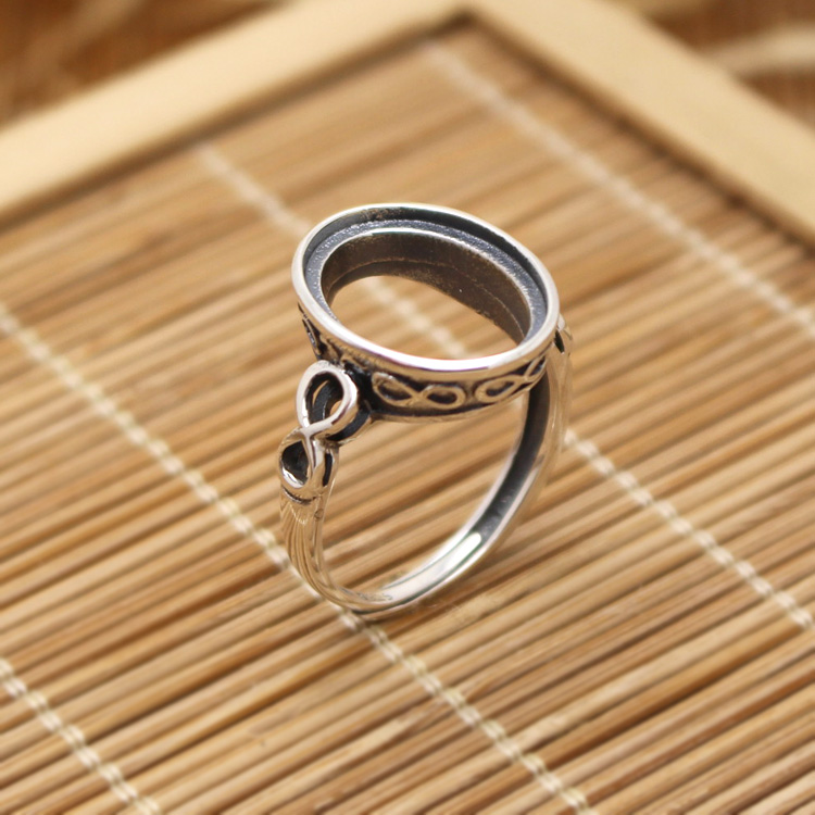 Vintage Antique Sterling Silver 925 Retro Wedding Ring Art Nouveau 12x16mm Oval Cabochon Setting