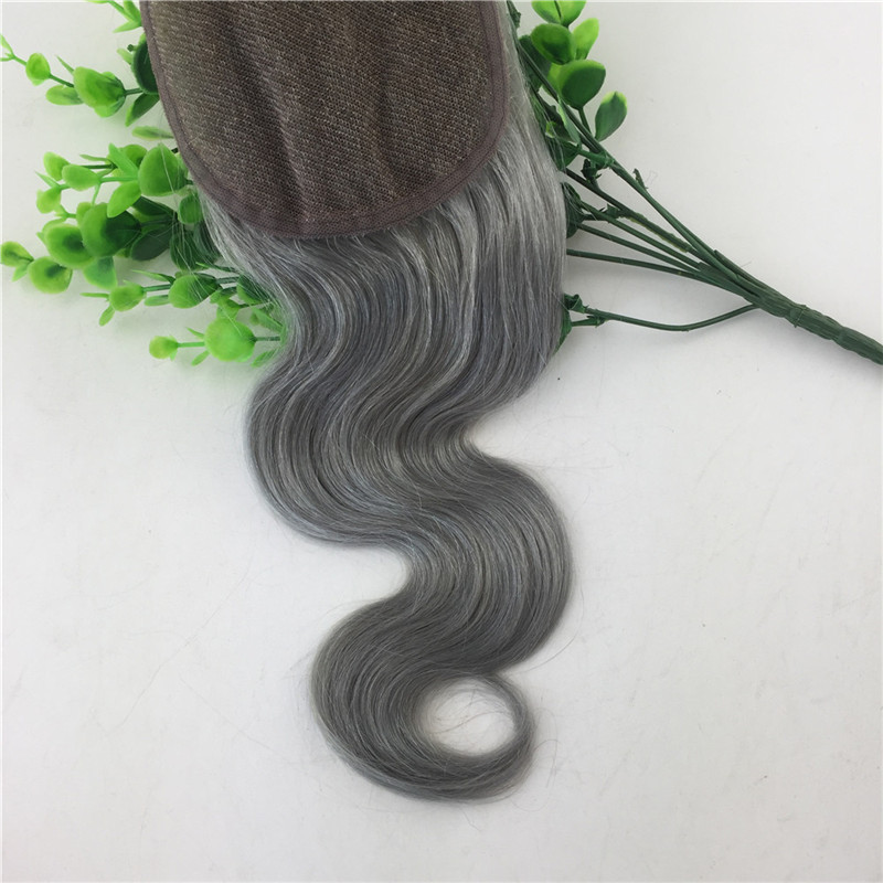 4x4 Lace Closure Grey Human Hair Brazilian Virgin Hair Straight Body Wave Bleached Knots Free Part Swiss Lace