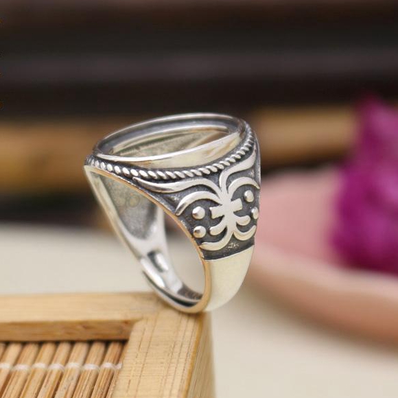 Art Deco Vintage Sterling Silver 925 12x16mm Oval Cabochon Semi Mount Ring Fine Silver Engagement Wedding Party Ring Setting