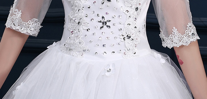 In Stock Ivory Ball Gown Wedding Dresses Under 100 Sheer Neck Floor Length Lace Tulle Beaded Crystal Lace Up 3 4 Sleeve Bridal Gowns Cheap