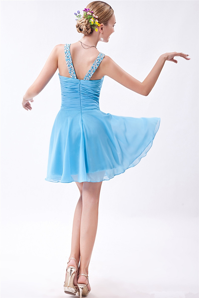 2017 Fashion Backless Crystal A-Line Mini Homecoming Dress With Beading Sequined Organza Graduation Prom Party Gown BH07