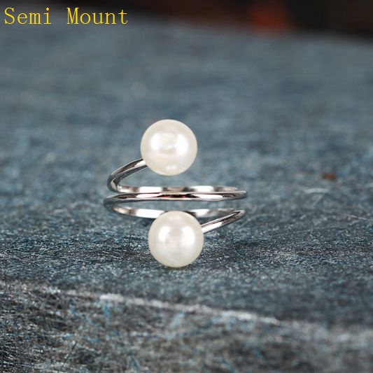 Real Sterling Silver 925 Plated White Gold Semi Mount Engagement Wedding Ring for Pearl or Round Bead 5mm 6mm 7mm Fine Jewelry Setting