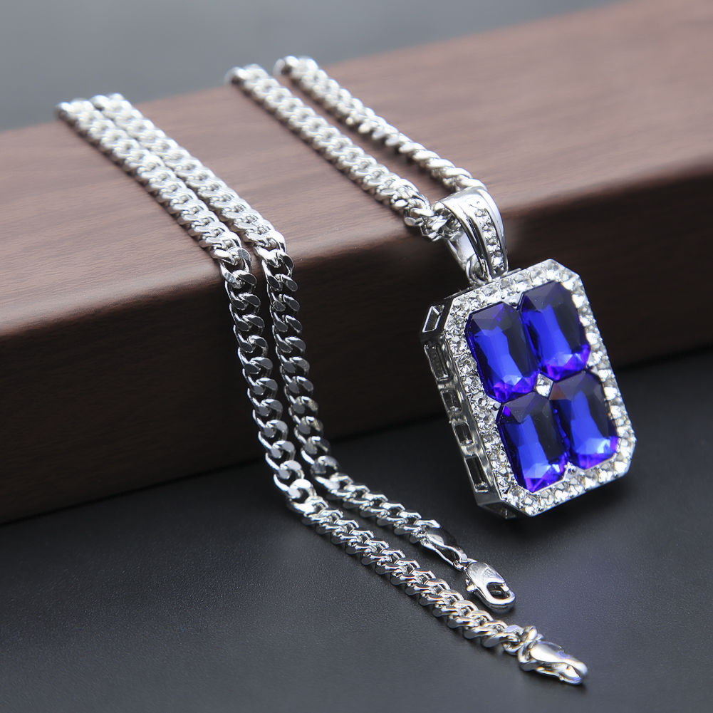 New Blue Red Black Ruby CZ Crystal Pendant Necklace Hip Hop Necklace Gold Plated Cuban Chain Silver Gold Men's Jewelry