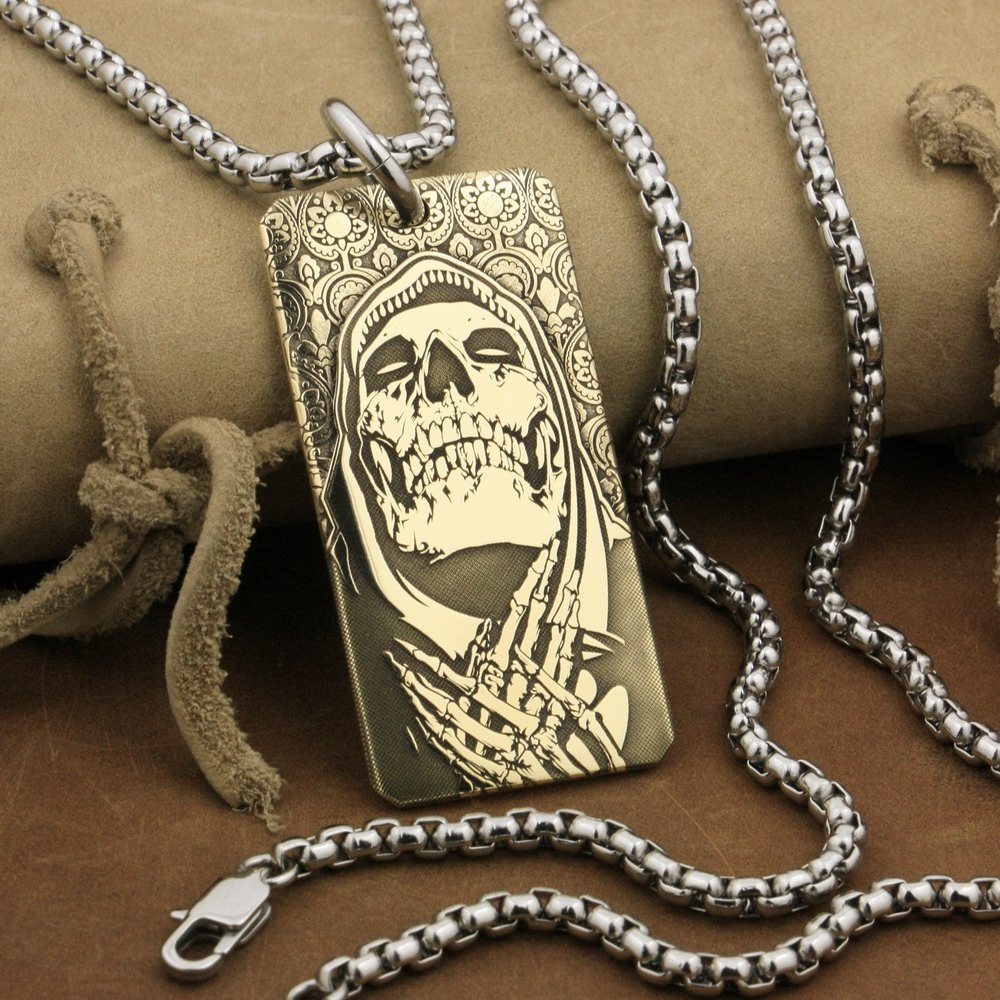 LINSION High Detail 2 sides Laser Deep Engraved Brass Praying Skull Pendant Biker Rock Punk Style 9X028B Steel Necklace 24 inches
LINSION High Detail 2 sides Laser Deep Engraved Brass Praying Skull Pendant Biker Rock Punk Style 9X028B Steel Necklace 24 inches