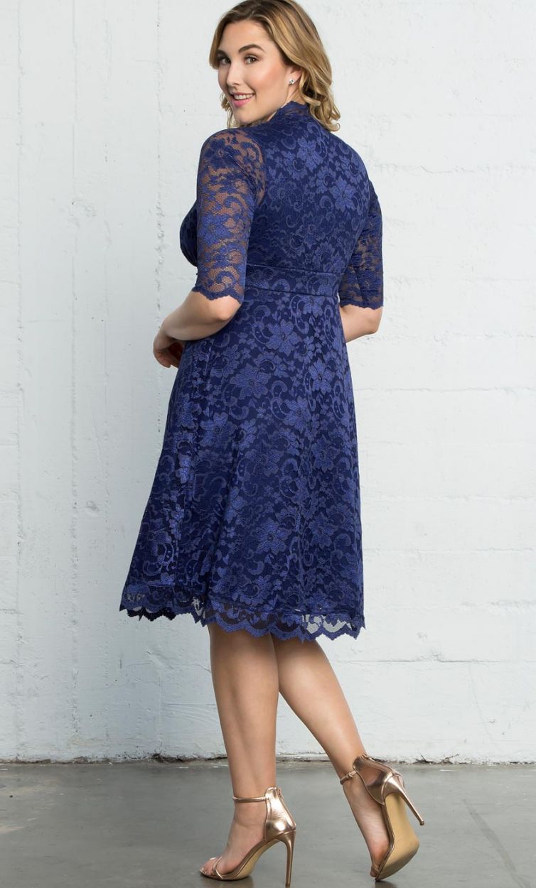 Blue Royal Plus Size Lace Formal Dresses With Half Sleeves Deep V Neck Knee Length Evening Gowns A E Cheap Short Prom Dress