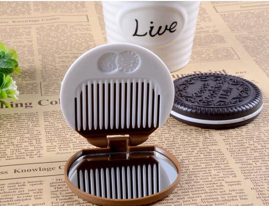 Portable Cute Chocolate Cookie Shape Cosmetic Makeup Mirror + Comb Lady Girl Lovely cookies design with comb XB18