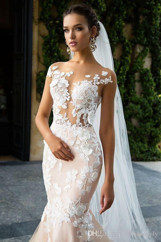 Mermaid Dresses Sheer Neck Cap Sleeve Lace Appliques Illusion Bodicese Bridal Gowns Wedding Dress Vestios De Novia