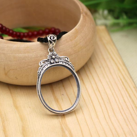 925 Sterling Silver Art Nouveau 22X26mm Oval Cabochon Semi Mount Party Pendant Fine Silver Women Flower Jewelry Setting