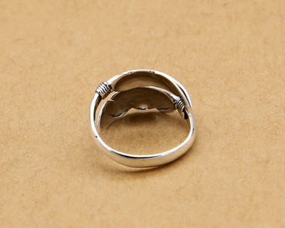 925 sterling silver fashion jewelry band ring feather shape open adjustable ring vintage style for women
