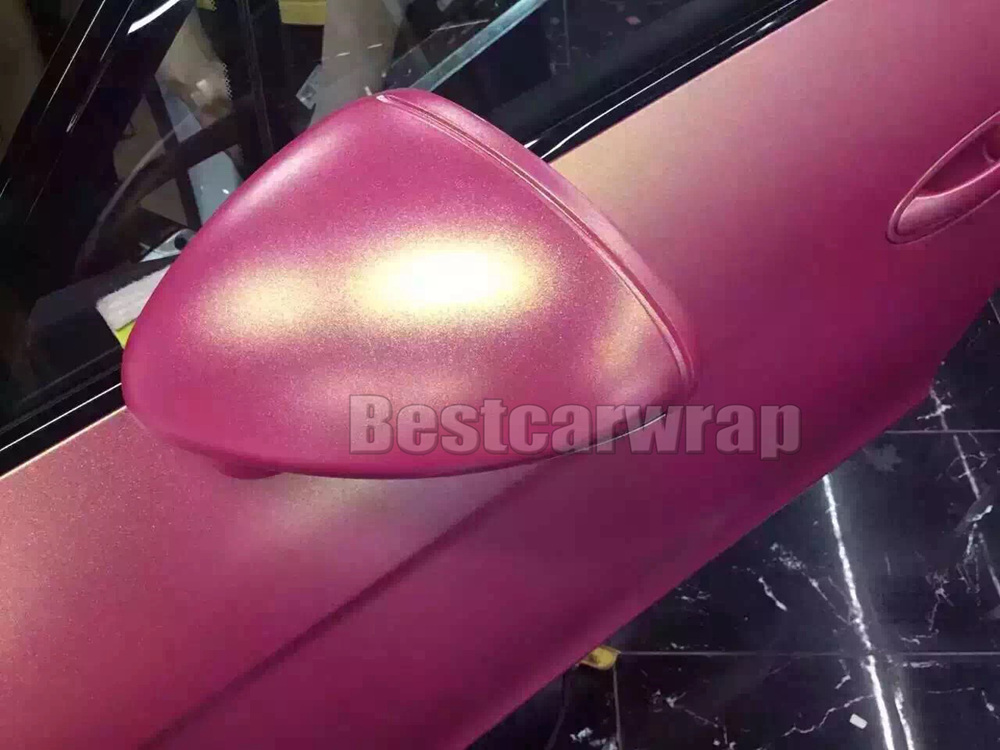 diamond Pink gold matte metallic color flow Vinyl Car Wrap Film air bubble Free For Vehicle Graphics Covers foil coating size 1.52x18m Roll low tack g