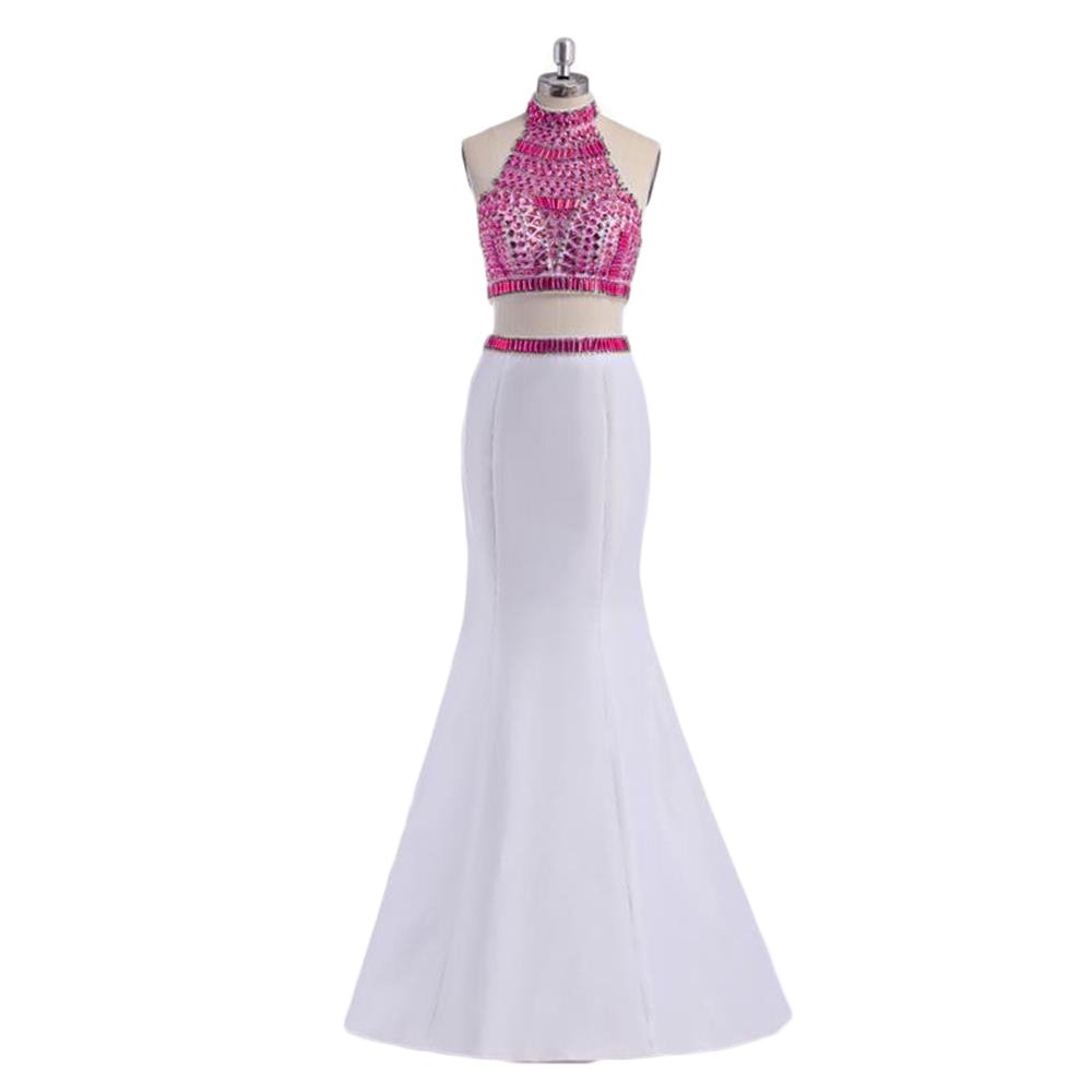 2017 Real Photos Royal Blue Gold Elegant Two Piece Prom Dresses Long Formal Evening Party Gown QC121