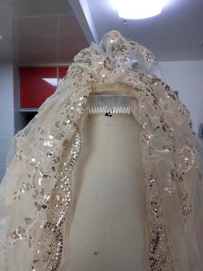2020 One Layer Wedding Veils 3 Meters Long Real Image Cathedral Length Sequined Applique Tulle Bridal Veil With Comb