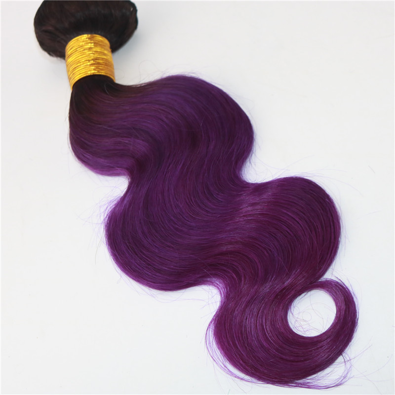 Two Tone Omber Hair Extensions Weaves 8A Peruvian Virgin Hair Body Wave Bundles Deal #1B/Purple Real Remy Hair Weft Extensions 100g