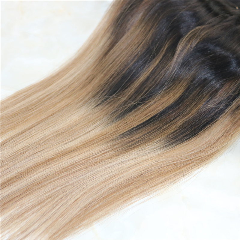 #2/6/18 Clip In Human Hair Extensions Balayage Ombre Medium Brown With Ash Blonde Balayage Highlights 120gram 7Pieces