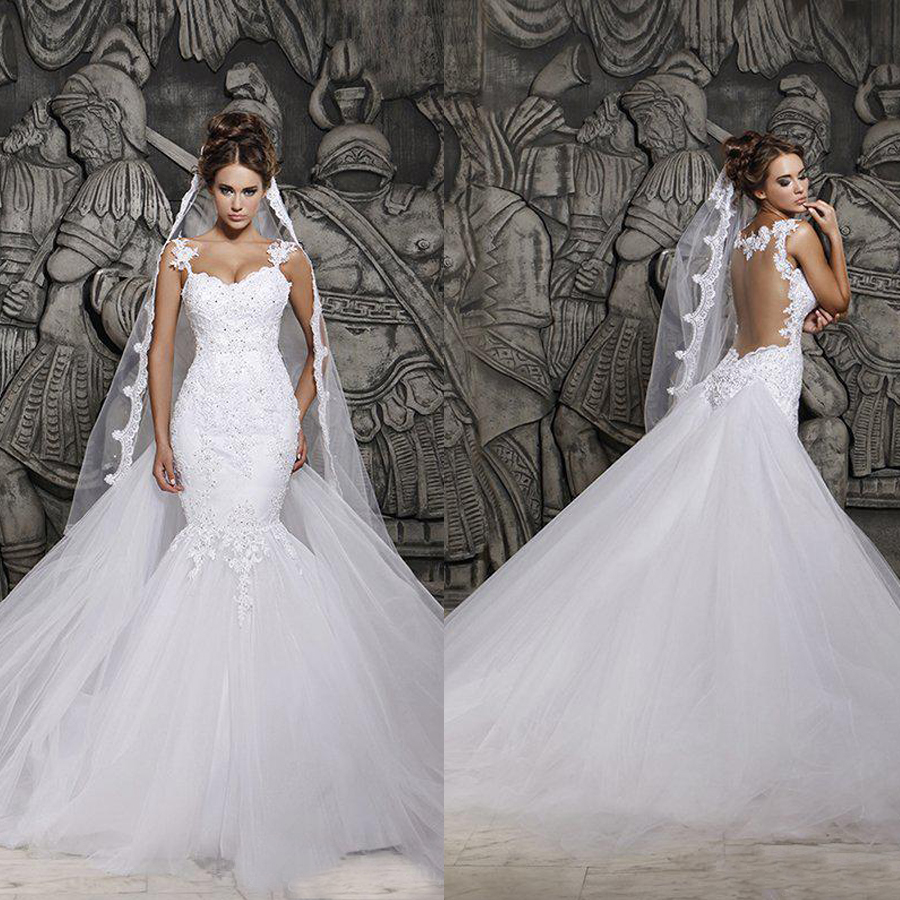 Sweetheart with Two Straps Lace Applique Sexy Illusion Back Bridal Gowns Custom Made Spaghetti Straps Mermaid Wedding Dress, Champagne
Sweetheart with Two Straps Lace Applique Sexy Illusion Back Bridal Gowns Custom Made Spaghetti Straps Mermaid Wedding Dress, Champagne
