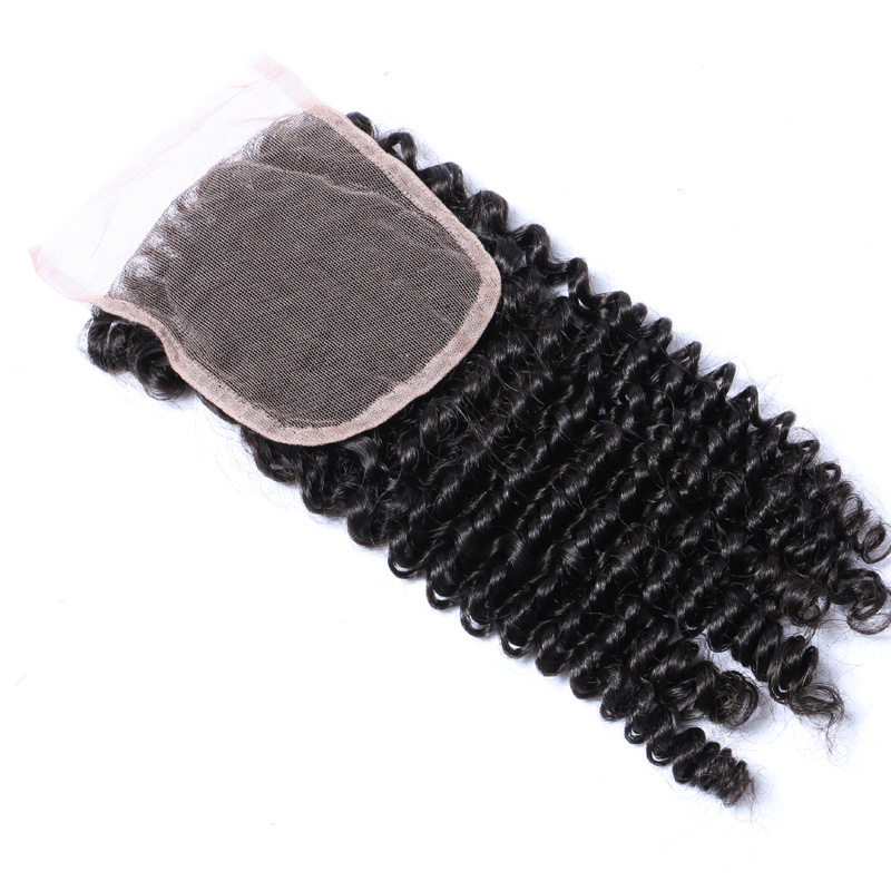 Afro Kinky Curl Brazilian Hair Bundles With Closure Human Hair Weaves Closure 4x4 Free Part Natural Color 1B Black