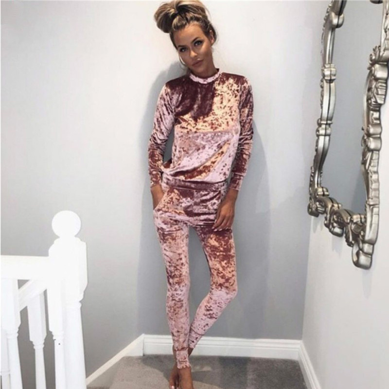 2020 Spring Autumn Fashion 2 Piece Set Tracksuit For Women Pants And Sweatsuit Tracksuit Velvet 5 Shining Colors women Suit