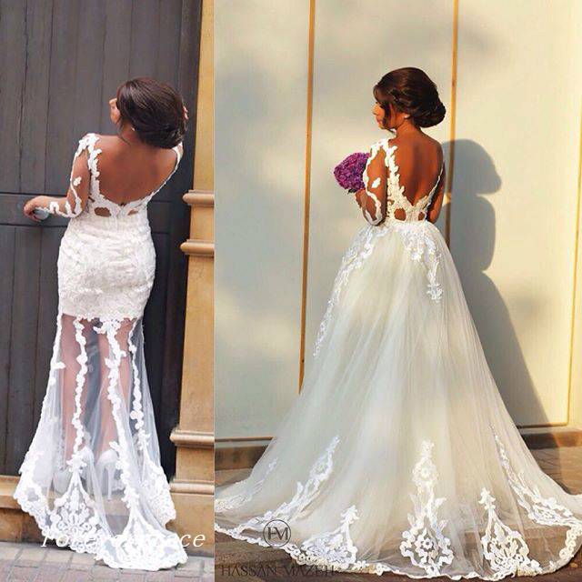 Elegant Modest A-line White Tulle Wedding Dress Appliques Long Sleeves Bridal Gown Custom Made Plus Size