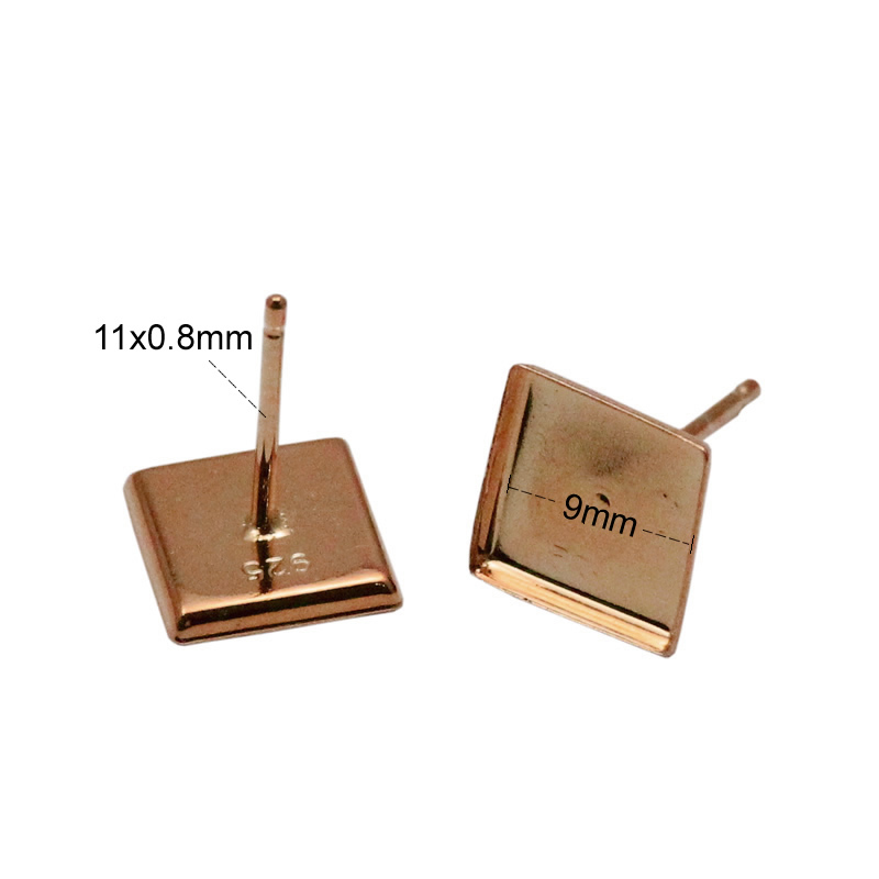 Beadsnice 925 Sterling Silver Stud Earring with Square Bezel Setting fit 9x9mm for Earrings Making Wholesale ID26846