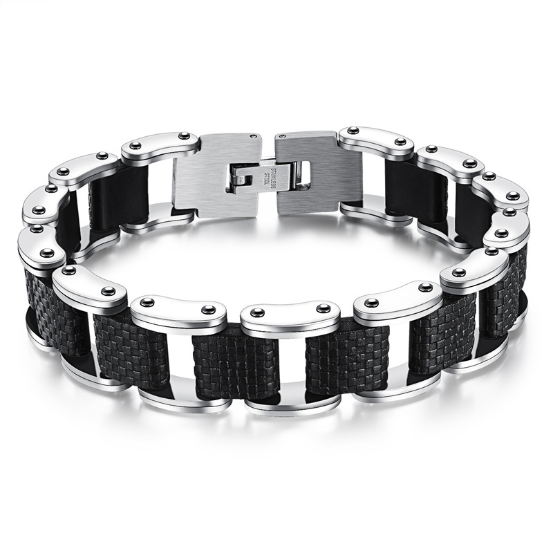 Square Genuine Sillcone Mens Bracelet Stainless Steel Motorcycle Biker Chain Design Casual Style Double Safety Claspes FGS832
Square Genuine Sillcone Mens Bracelet Stainless Steel Motorcycle Biker Chain Design Casual Style Double Safety Claspes FGS832