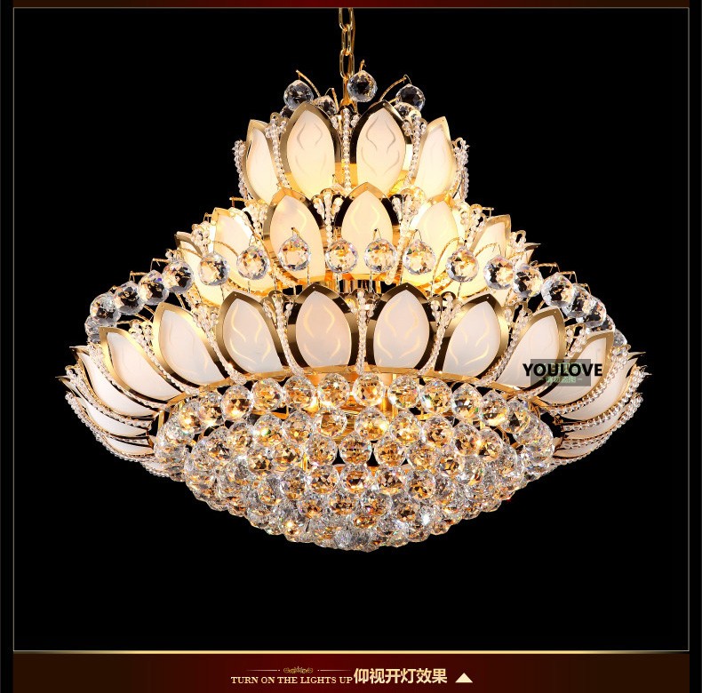 LED Crystal Chandeliers Lights Fixture American Modern Golden Lotus Flower Chandelier Gold Crystal Pendant Lamps Home Indoor Hotel Clubs Lighting