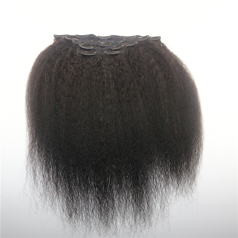 Afro Kinky Straight Brazilian Human Hair Clips Hair Extension 1B Natural Color Hair African American 7PCS 120gram
