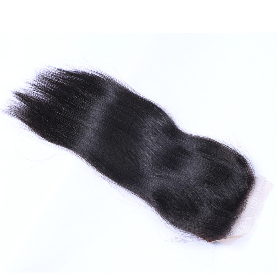 Free shipping Brazilian Straight Silk Base Free Part Remy Human Closure Bleached Knots With Baby Hair Top Closures