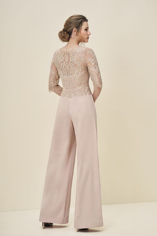 Modern Lace Applique Mother Of The Bride Pant Suits Jewel Neck JumpSuit Plus Size Mothers Pants