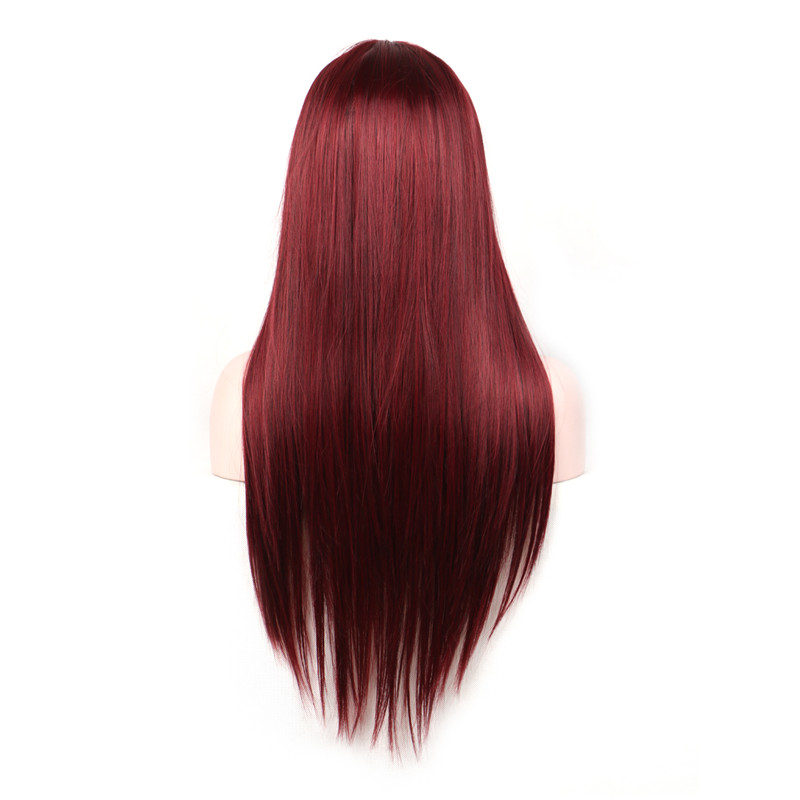 WoodFestival long straight hair wigs heat resistant synthetic fiber burgundy black brown flax wig with bangs 70cm realistic sof women