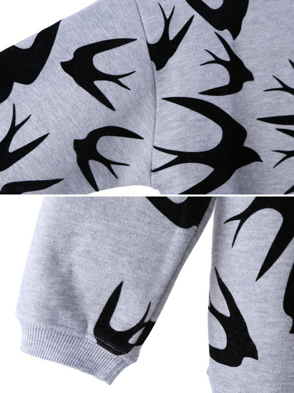 Wholesale- Style Women Winter Autumn Swallow Pattern Sweatshirt Pullover Long Sleeve Loose Ju