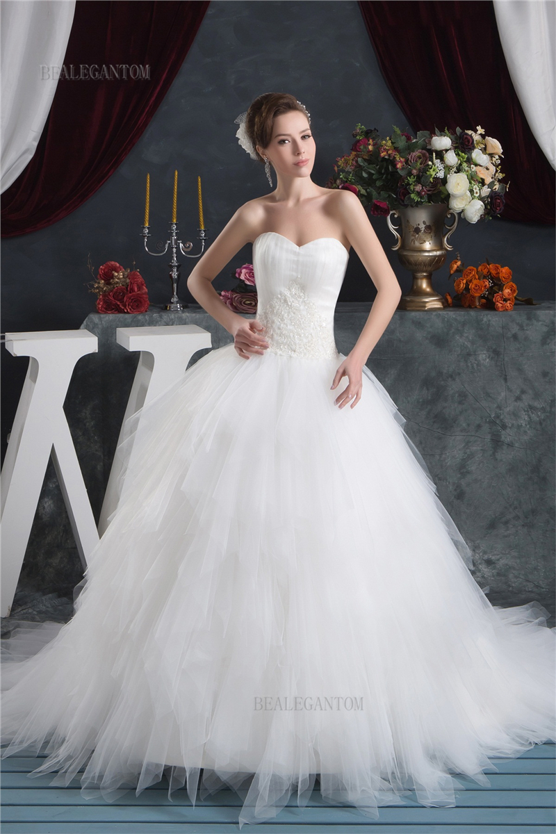 newest elegant sweetheart organza wedding dresses ball gown appliques beaded plus size wedding party bridal gowns bm51