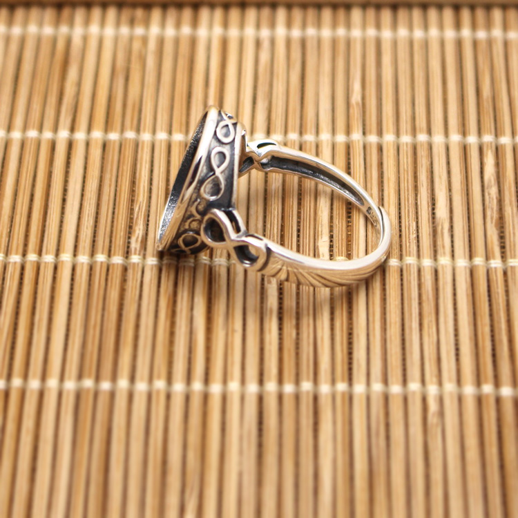 Vintage Antique Sterling Silver 925 Retro Wedding Ring Art Nouveau 12x16mm Oval Cabochon Setting