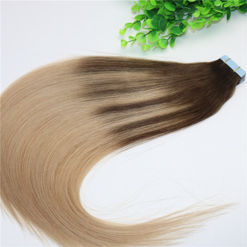 #4 #18Skin Weft Tape In Human Hair Extensions PU Tape Hair 40pcs 100gram Balayage Ombre Hair Color Ash Blonde Highlights
