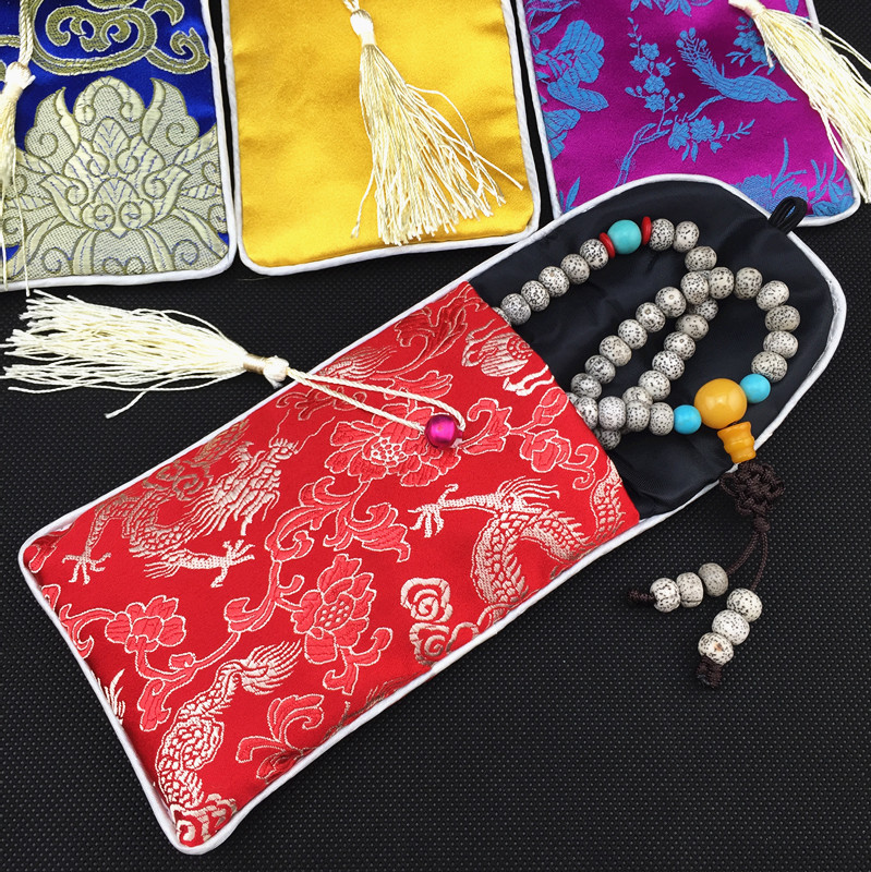 Neck string Chinese Silk Pouch Bag Jewellery Glasses Mobile phone storage Bag Handmade Fabric Cover Phone Case 17 x 8 cm 10pcs/lot