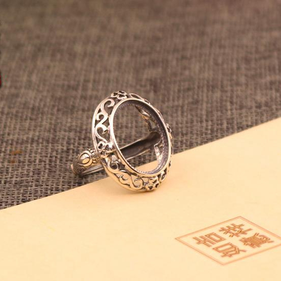925 Sterling Silver 14X18mm Oval Cabochon Semi Mount Eengagement Ring Art Deco