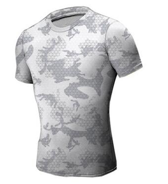 New Mens T-shirts Short Sleeve O-neck Compression Tops Cool Skin Tights Camo Workout Clothes Gyms Slim Fit Tracksuit Bodybuilding Wear Blue