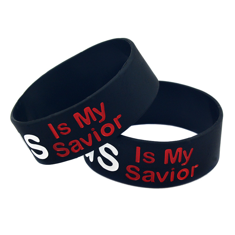1PC Jesus Is My Savior Silicone Rubber Wristband One Inch Wide Adult for Christian Worship Gift