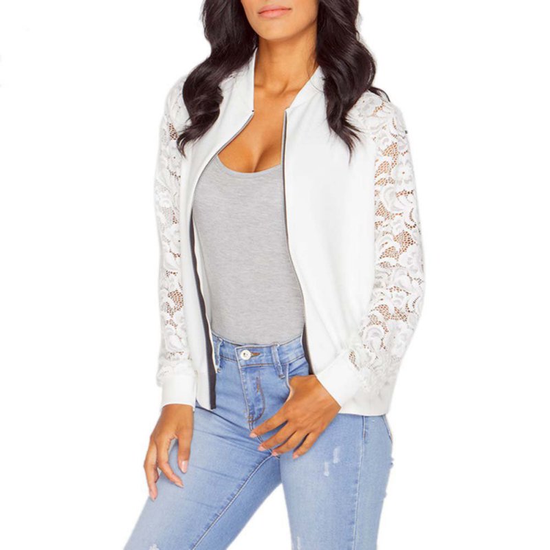 Women Lace Long Sleeve Vintage Suede Jacket Zip-Up Biker Coat Outerwear Coat Plus Size
