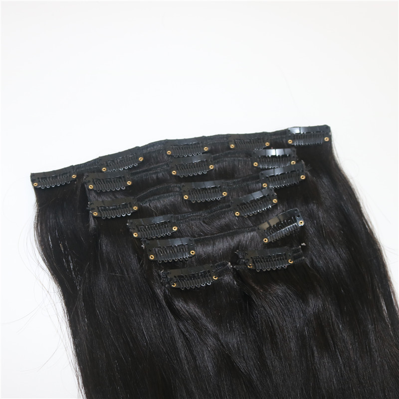 Straight Brazilian Human Hair Clip In Hair Extension 1B Natural Color Human Virgin Hair African American 7PCS 120gram