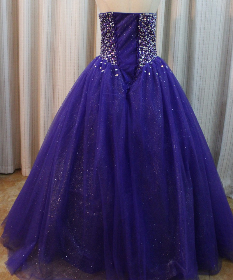 2018 Fashion Blue Crystal Ball Gown Quinceanera Dresses with Sequined Tulle Sweet 16 Dress Lace Up Floor-Length vestido para debutante BQ01
