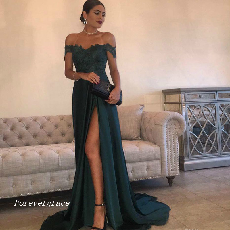 New A-Line Hunter Green Evening Dress Vintage Cheap Off Shoulder Long Backless Formal Prom Party Gown Custom Made Plus Size