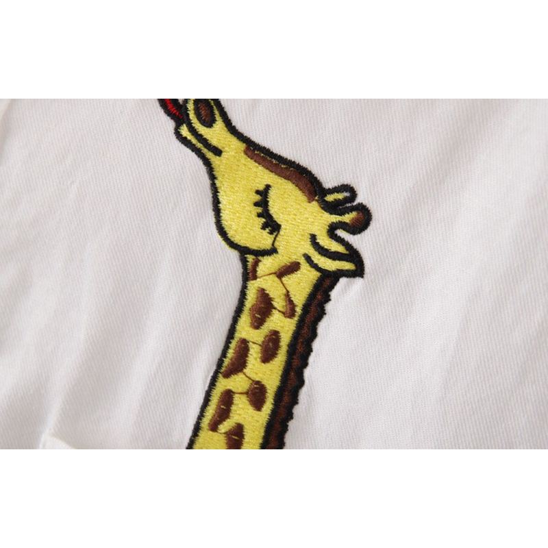 Japanese Cotton Casual Blouse Female Turn-down Collar Long-sleeve White Tops Women Embroidery Giraffe Leaves Shirt female tops