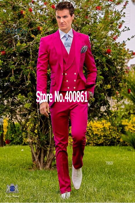 Latest Design One Button Groom Tuxedos Peak Lapel Groomsmen Best Man Suits Mens Wedding Blazer Suits (Jacket+Pants+Vest+Tie) NO:466