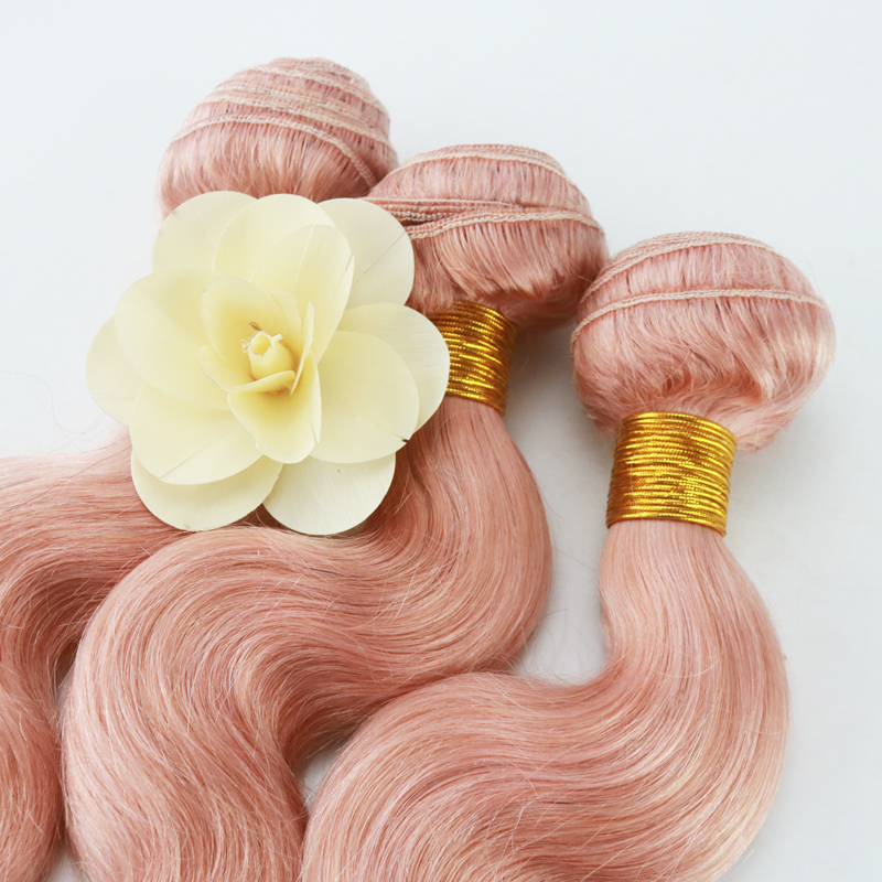 Wholesale Price Brazilian Virgin Hair 3 Bundles with Closure Unprocessed 100% Human Hair Bundles with Lace Closure Color Pink# Body Wave