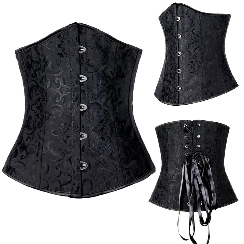 Waist Cincher Underbust Corset Black Boned Bustiers Floral Print Women Sexy Lingerie wholesale retail 8172