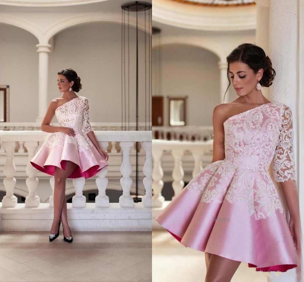 New Short Mini Women Cocktail Dresses One Shoulder Pink Satin Lace Applique A Line Pleats Prom Dresses Party Dress Formal Homecoming Gowns, Brown
New Short Mini Women Cocktail Dresses One Shoulder Pink Satin Lace Applique A Line Pleats Prom Dresses Party Dress Formal Homecoming Gowns, Brown