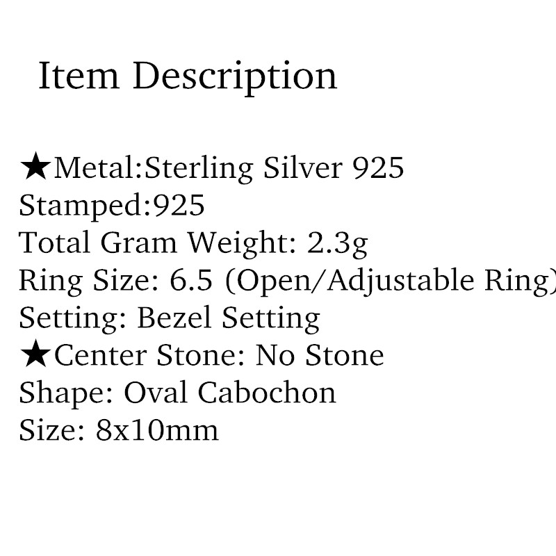 Fine Silver Art Nouveau 925 Sterling Silver Women Ring 8x10mm Oval Cabochon Semi Mount Retro Jewelry Setting