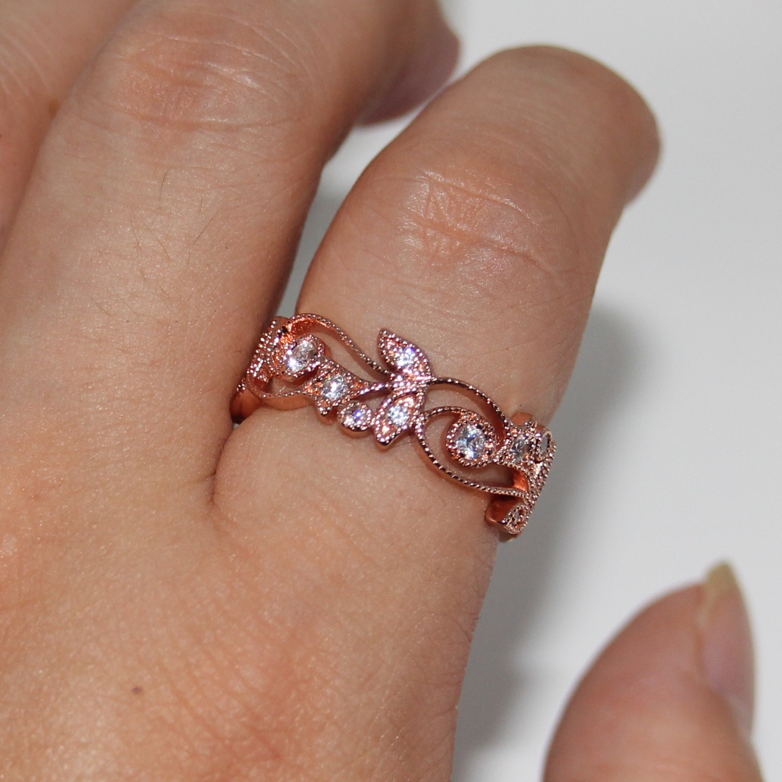 Sterg Sier Rose Gold Plated White Sapphire Ring: Jewelry for Women's Wedding or Engagement
