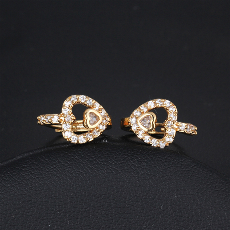 Pierced Ear Earing Crystal for Women 18K Yellow Gold Plated Hearts Hoop Earrings White Crystal CZ Earing Fashion Jewelry