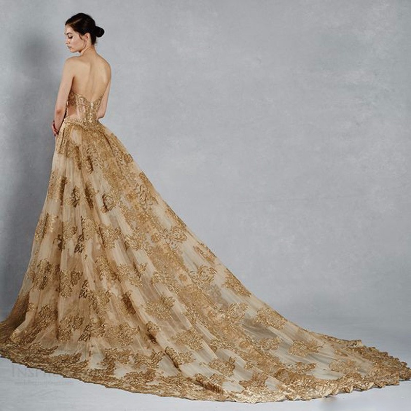Gorgeous Overskirt Mermaid Wedding Dresses With Detachable Train Sweetheart Neck Lace Appliques Sweep Train Tulle Gold Chapel Bridal Gowns